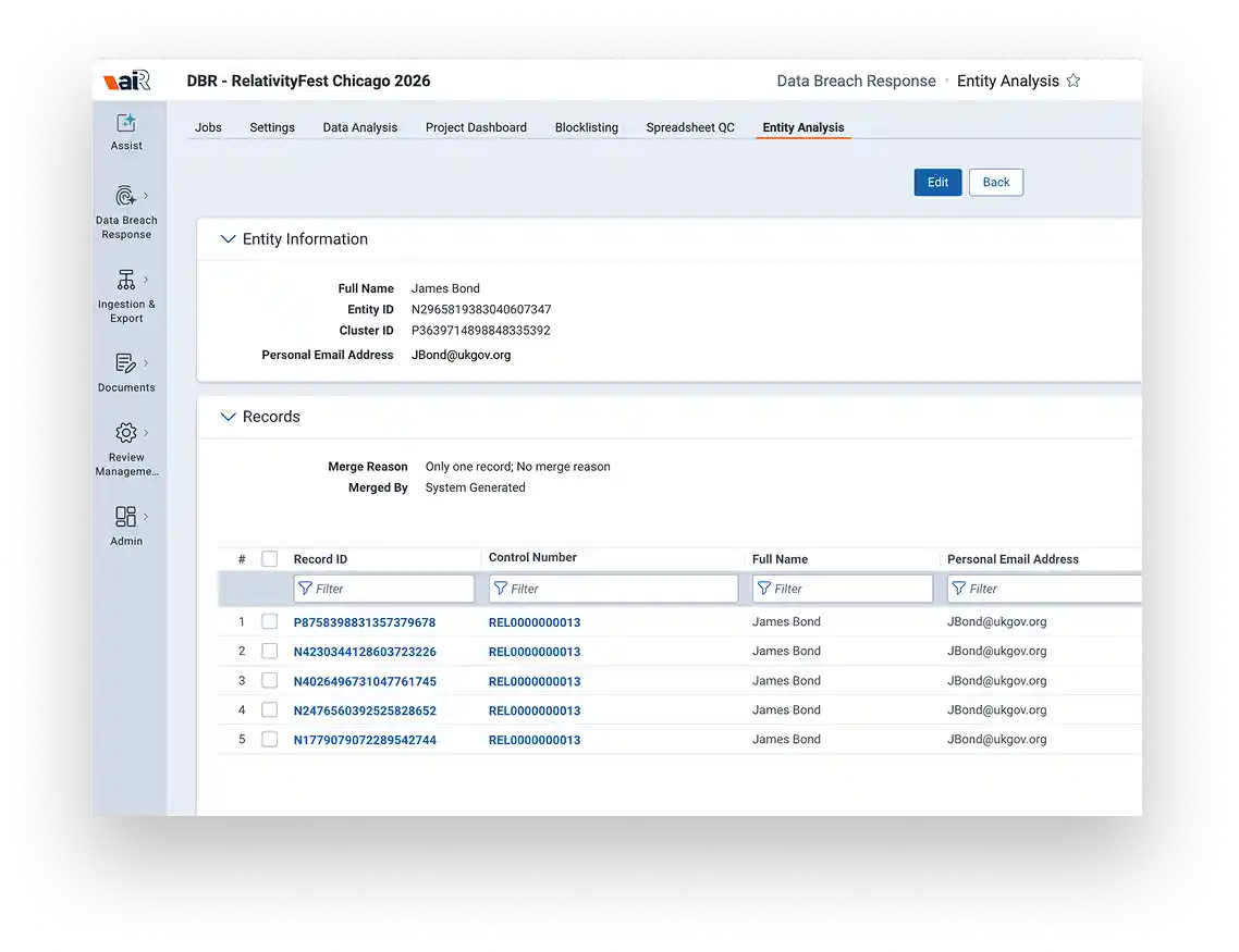 Data breach response - Review and normalize entities screenshot