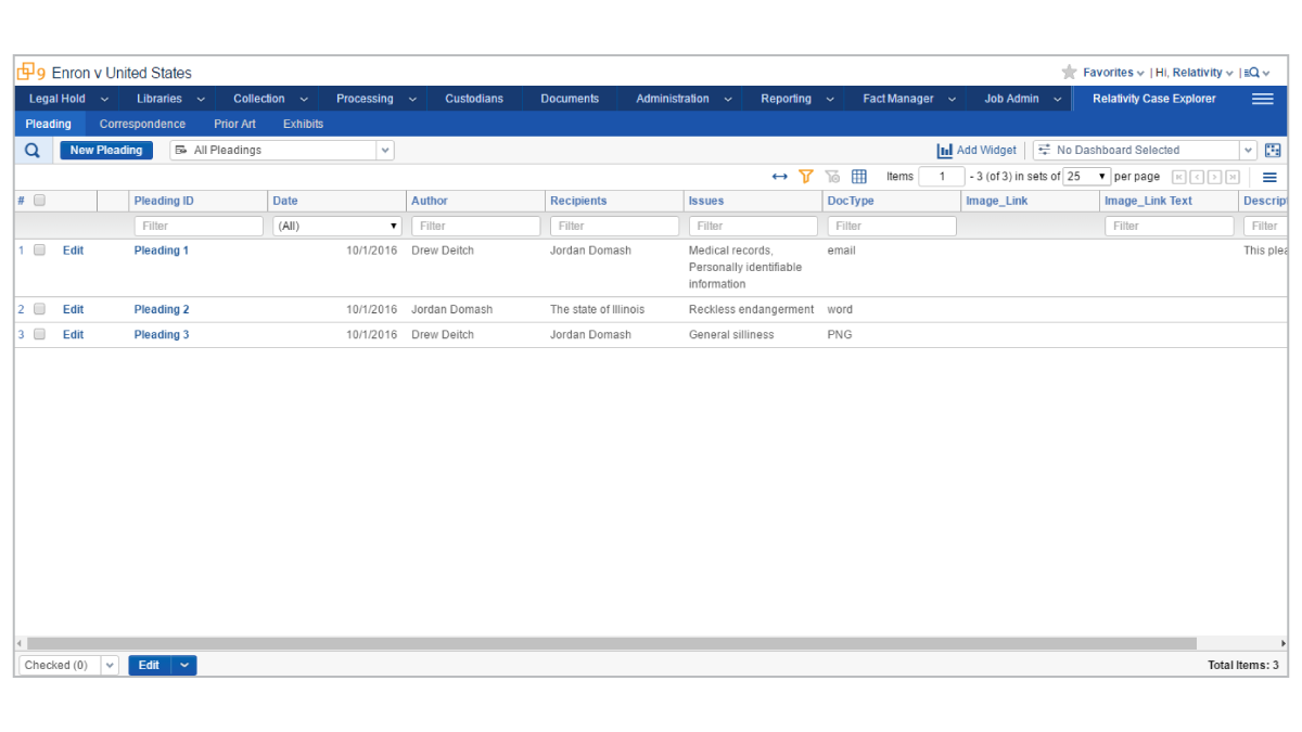 Finnegan – Relativity Case Explorer for linking and tracking case documents