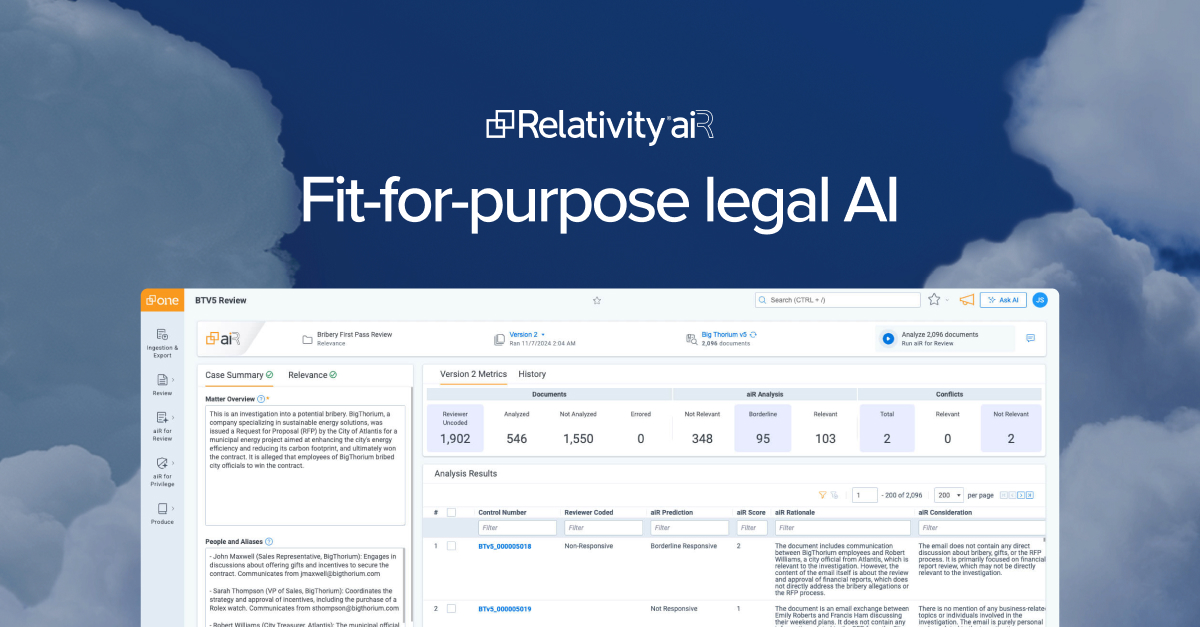 Legal AI Software Built for Lawyers & In-House Teams | Relativity aiR